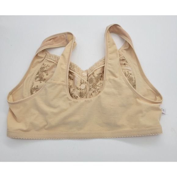 Glamorette Tan Floral Snap Button Front Closure Lingerie Wire Free Bra Size 40 - Picture 4 of 7